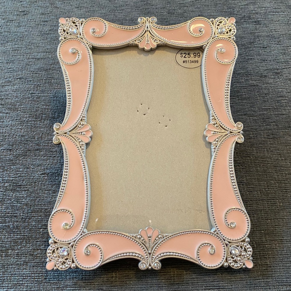 4 x 6 Picture Frame Pink Excellent Rhinestone Enamel Victorian Pearls Princess